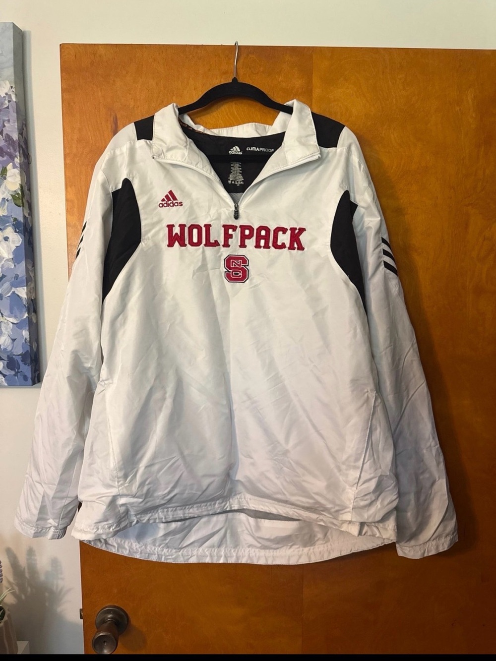 adidas White and Black Wolfpack Pullover with Red Accents